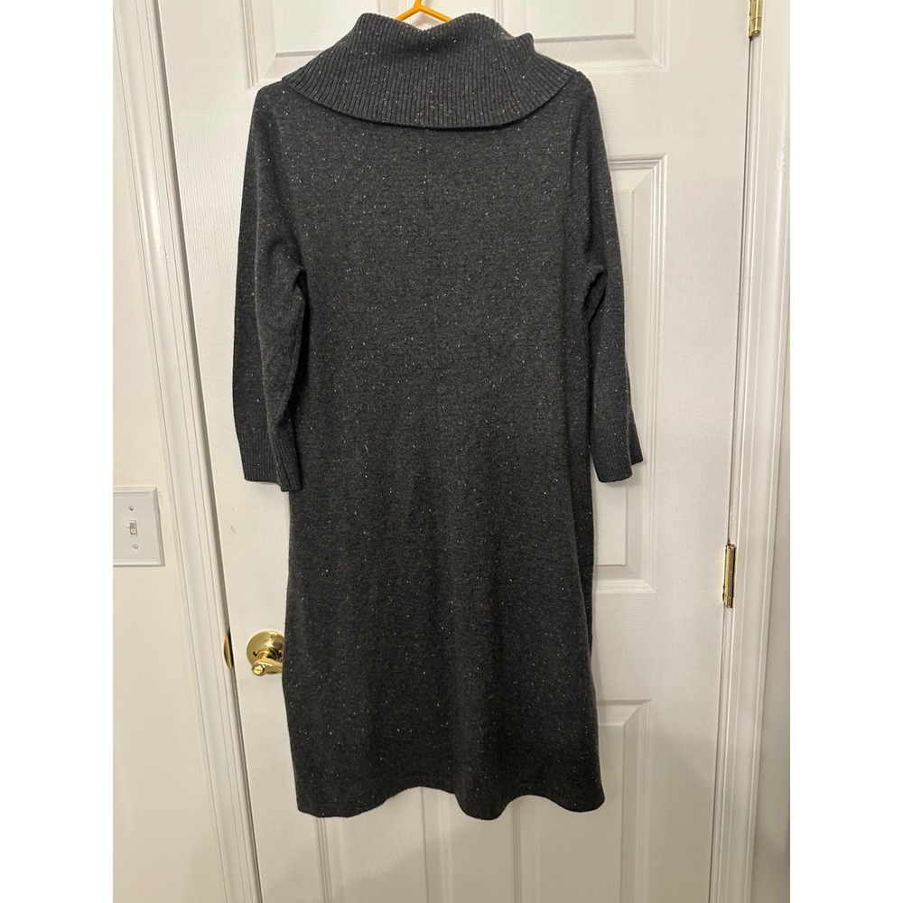 Talbots Womens Gray Marl Cowl Neck Sweater Dress 3/4 Sleeve Large